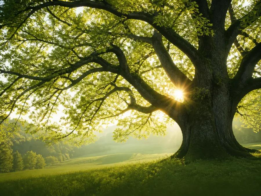 Großer Baum mit einfallendem Sonnenlicht